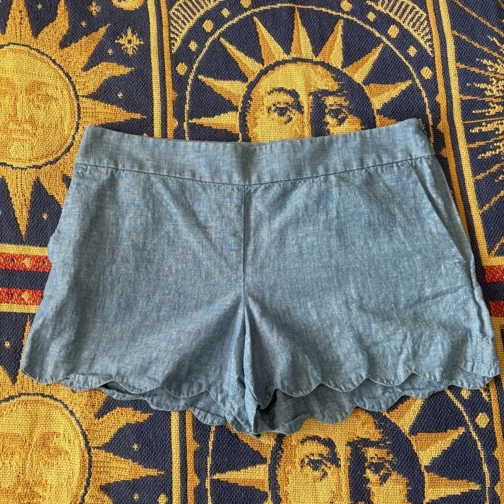 Ann Taylor LOFT The Riviera Short Linen Blend Scalloped Hem Pockets Blue Size 10 - Picture 1 of 10